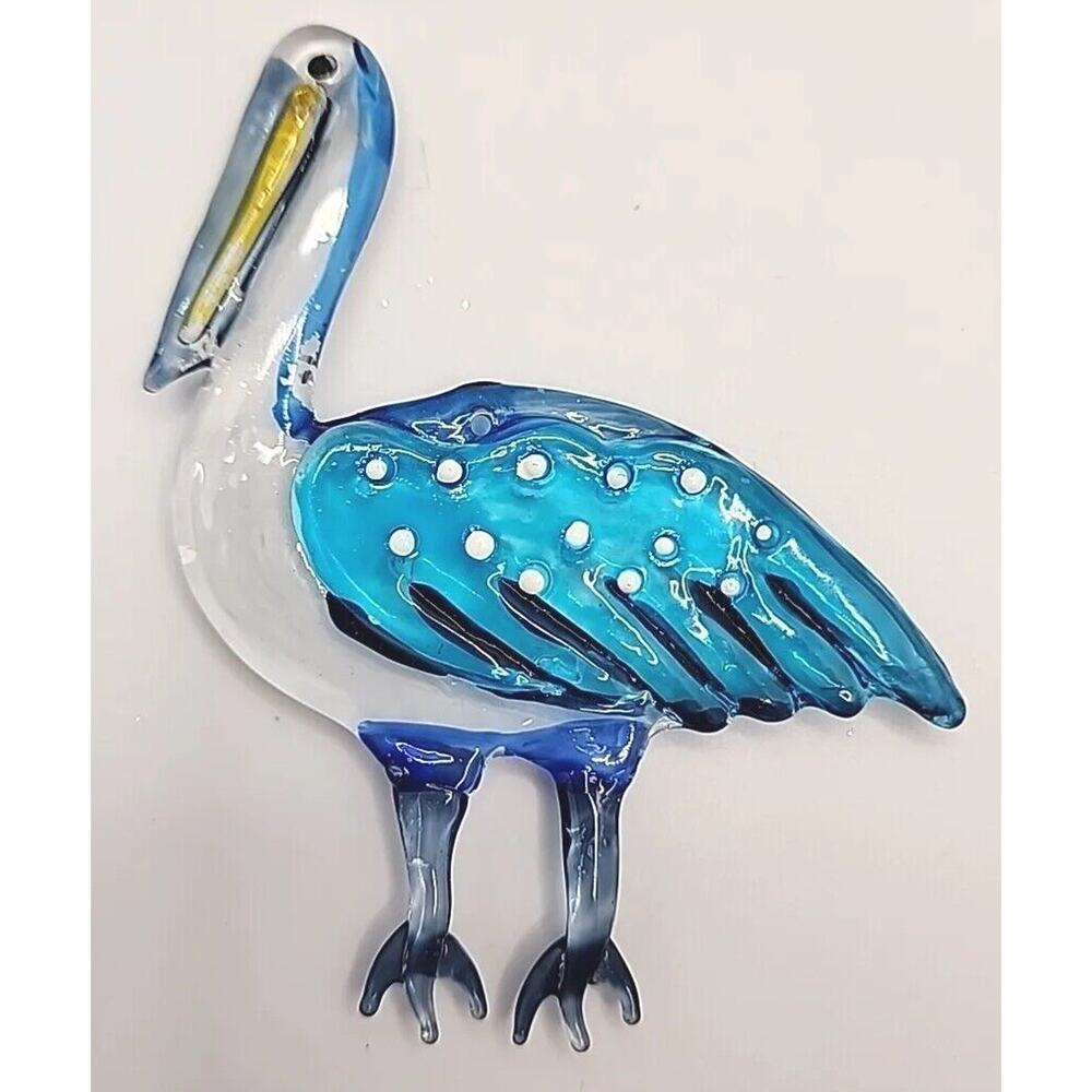 Vintage Handmade Glass Bird Suncatcher Ornament About 4" Tall PB181